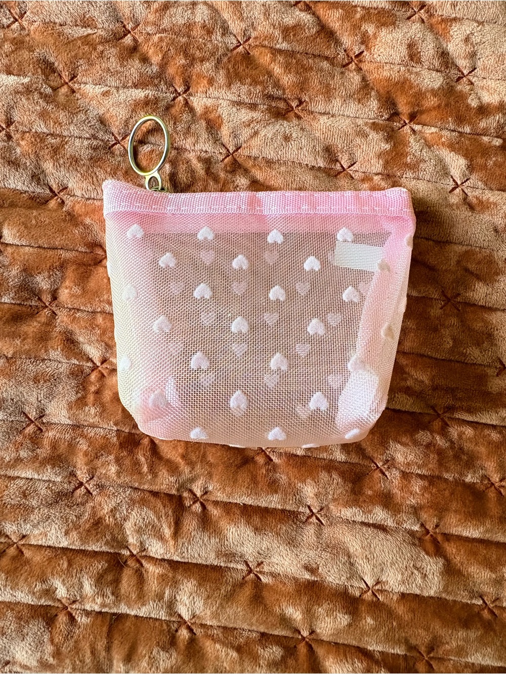 Pink Mini Mesh Heart Pouch - Compact Women's Bag